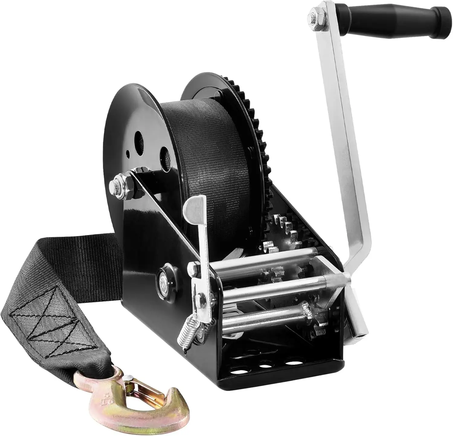 

Hand Winch 3500 lbs Capacity, Heavy Duty Boat Trailer Winch with 33 ft Polyester Strap, Two-Way Ratchet, Manual Crank for