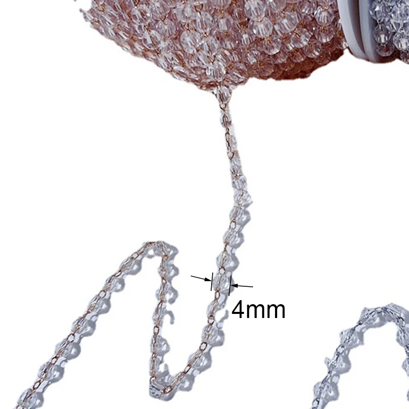 2meters 4mm Glass Crystal Beads Chains Bracelet Bulk Lot Metal Copper Link Necklace Chains for Diy Jewelry Making Accessories