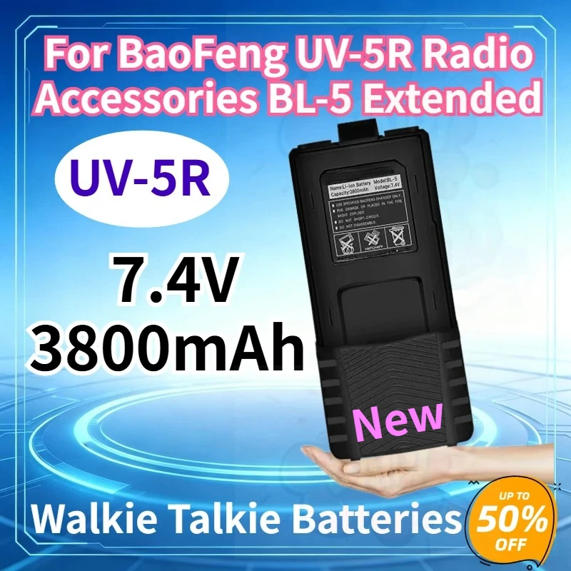 High‑quality 7.4V 3800mAh Walkie Talkie Battery BL‑5 Extended Rechargeable Battery for BaoFeng UV‑5R Radio Accessories