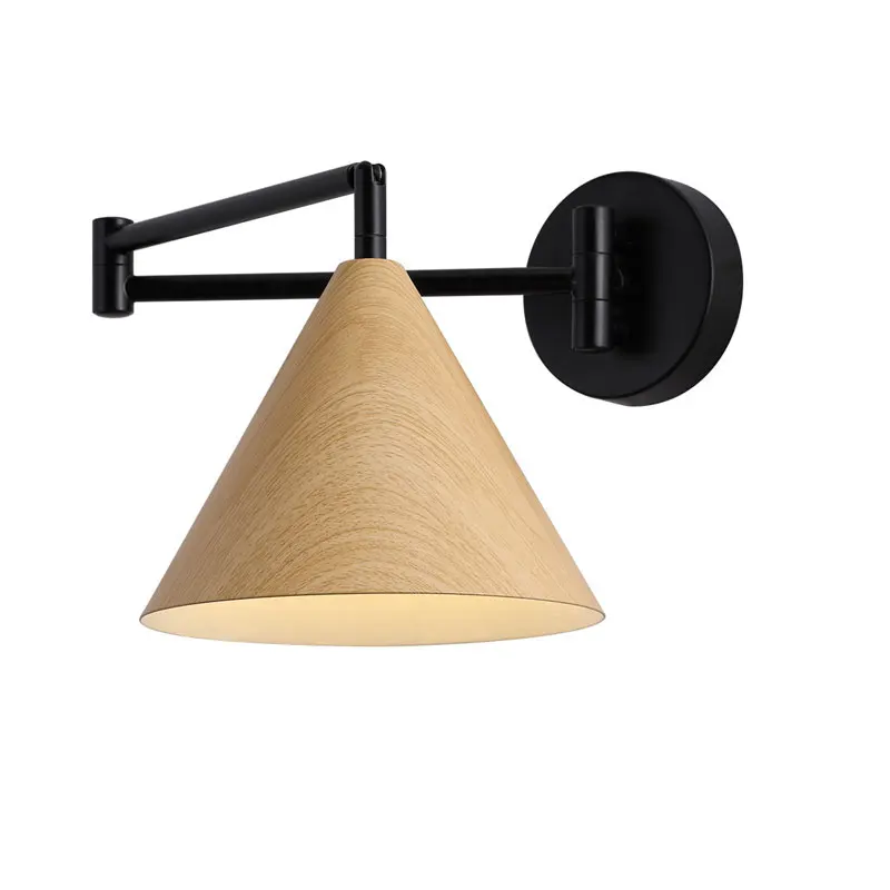 Nordic Wood Grain Wall Lamp Simple Rocker Arm Lamp Japanese Style Living Room Bedroom Retractable Foldable Bedside Wall Light