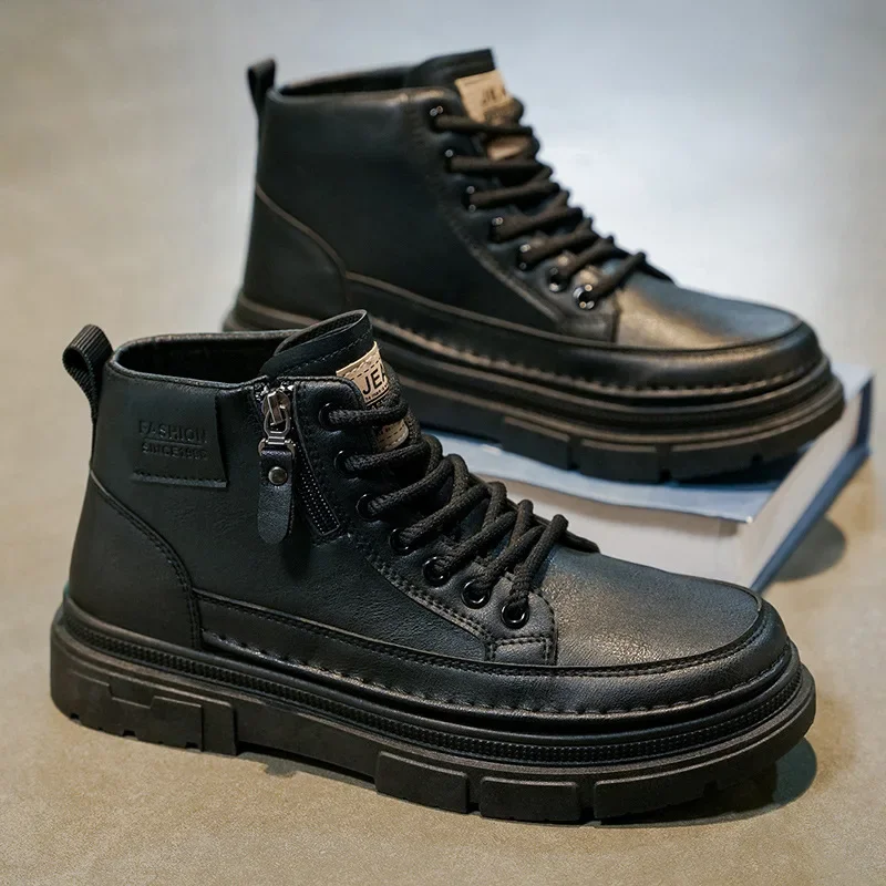 أحذية عمل عالية الجودة للرجال أحذية جلدية آمنة غير قابلة للانزلاق أحذية رياضية متينة مريحة برباط حتى الكاحل #4