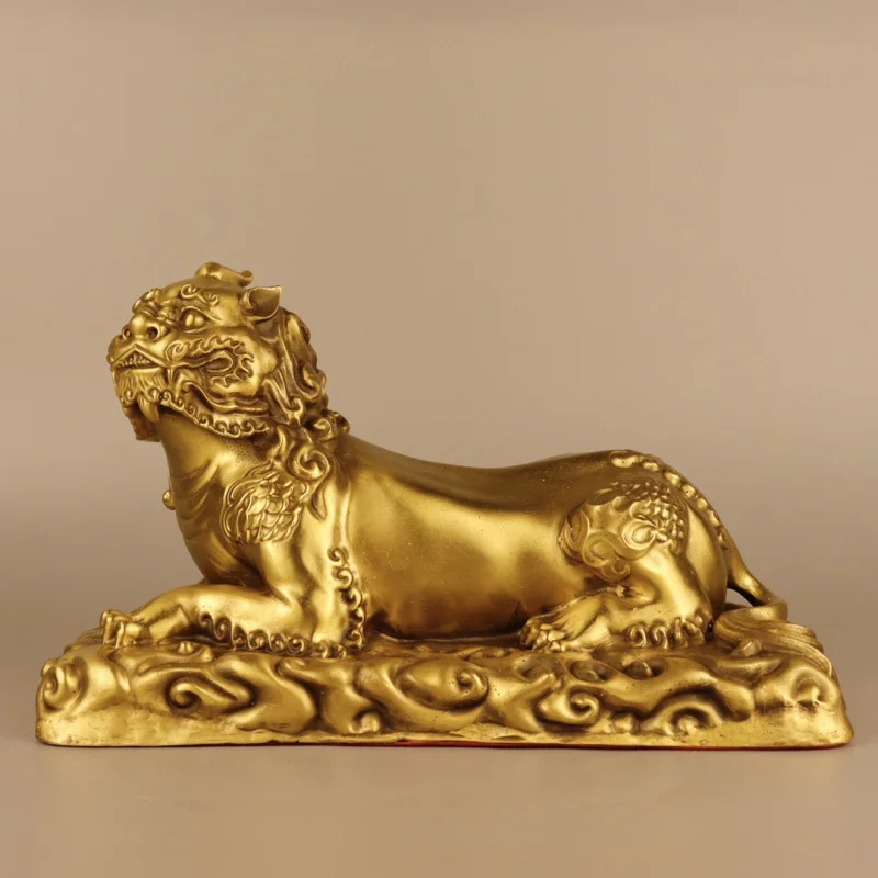 

Brass - Ornament, Copper Dhi-Ting in a Reclining Position with a Single Horn, Home Decoration, Creative Desktop Gift, Cra