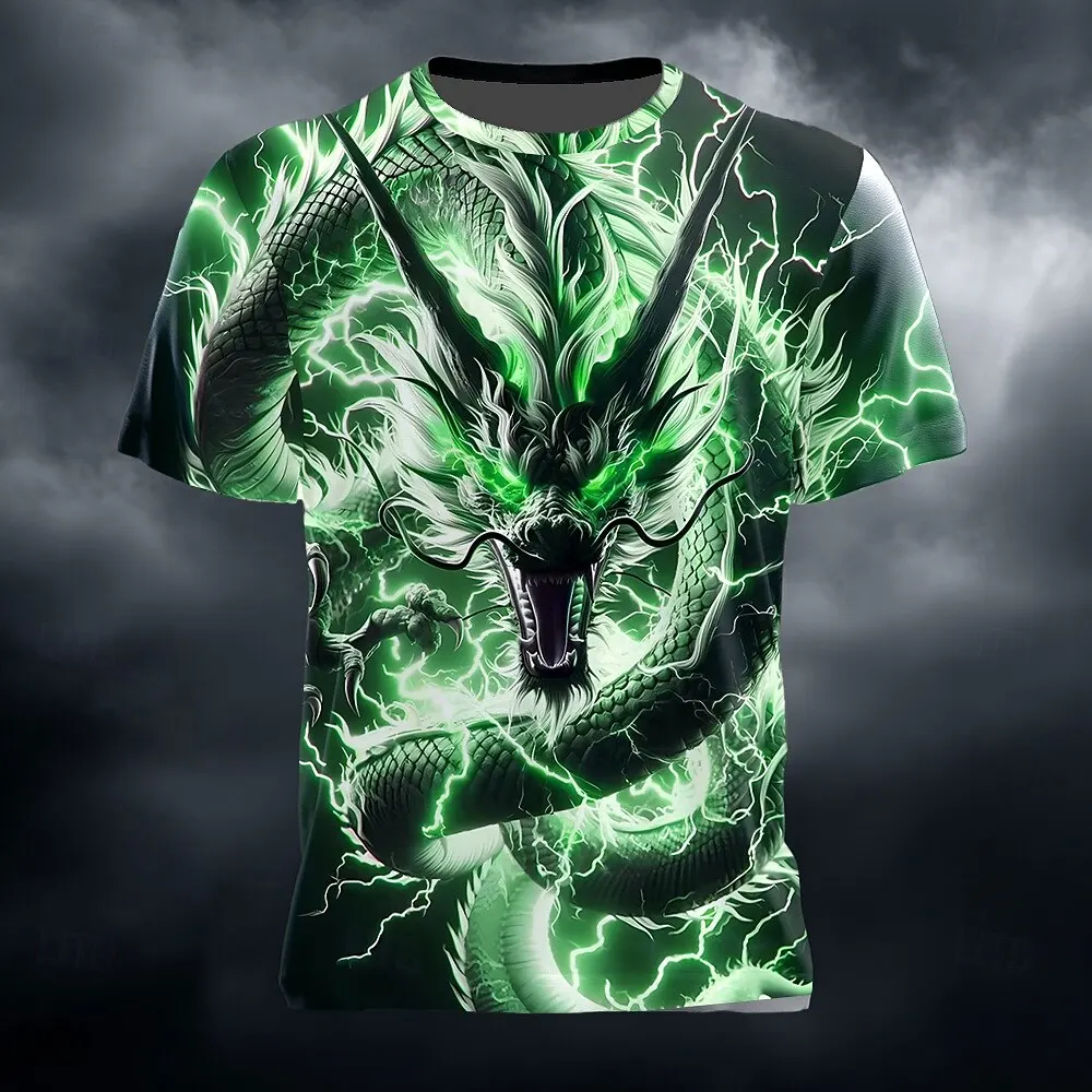 Funny 3D Dragon Print Men's T Shirt Casual O-neck Short Sleeve Tops Hip Hop Trend Street Tees Fashion Comfortable Loose Pullover