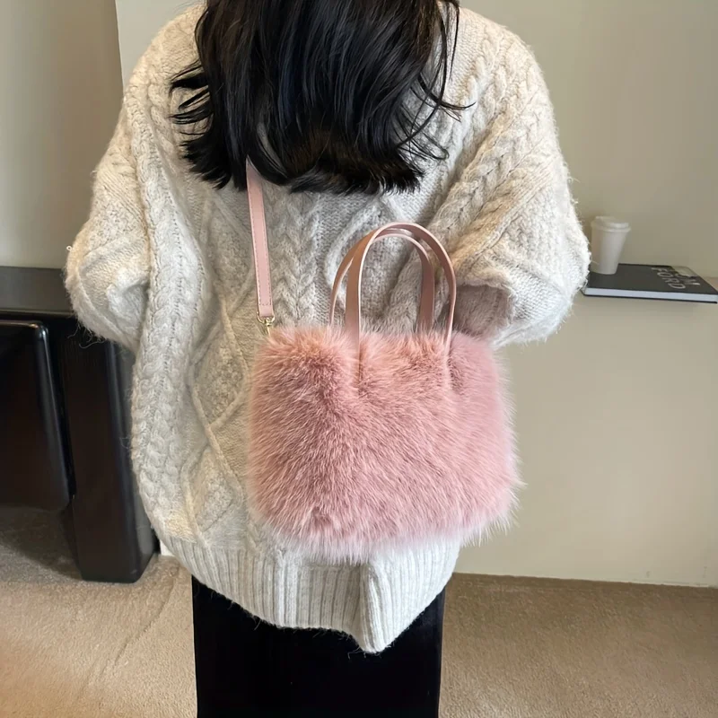 Mini Fashion Fluffy Crossbody Bag Trendy Plush Shoulder Bag  Women's Casual Handbag Purse fluffy tote Bags For Shopping Traving