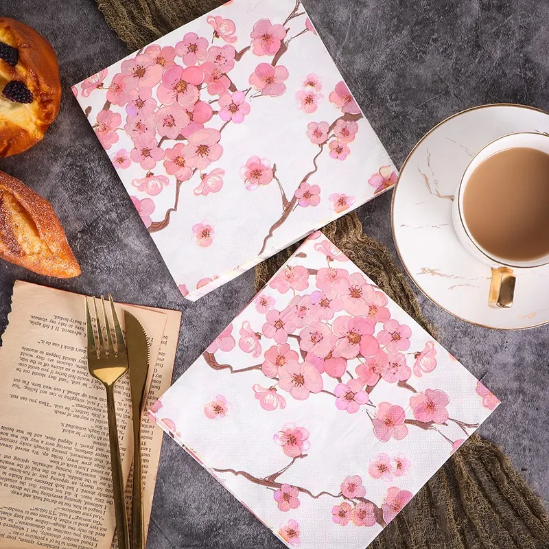 20Pcs/pack 33x33cm Flower Printed Dinner Paper Disposable Tableware Napkin Tissues Wedding Birthday Party Decoration