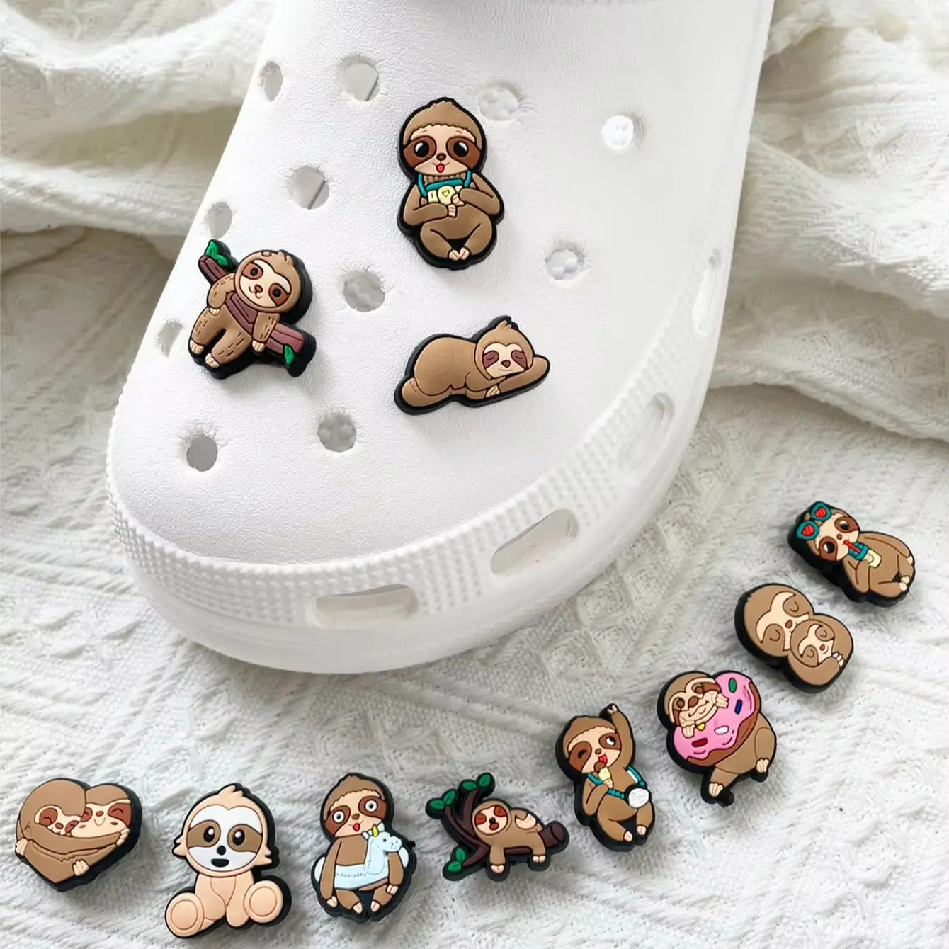 11-teiliges Set Niedliche Faultier-Schuhcharms für DIY-Schuhdekoration, Schuhzubehör, Schuhpins, Bubble Slides, Sandalen, Tolles Geschenk