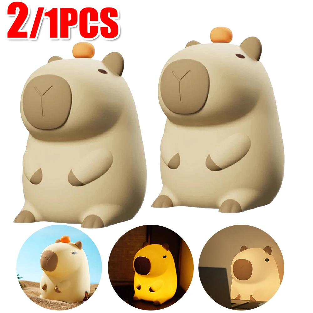 Capybara-Veilleuse en silicone à 2 vitesses, lampe de chevet à intensité variable, chargement USB, dessin animé, décoration de la maison et de la