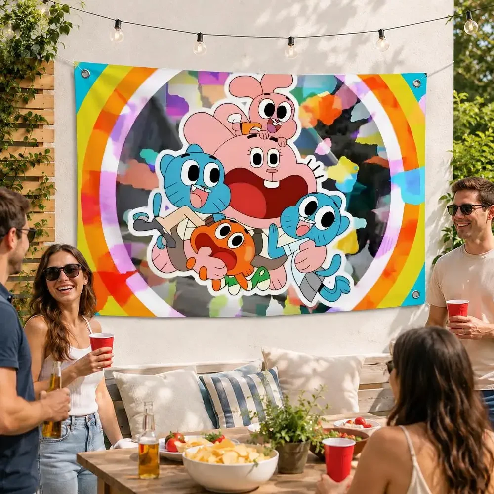 The Amazing World Of Gumball Cartoon Flag Soft skin-friendly Durable Tapestry Outdoor party Home living room bedroom Decoration