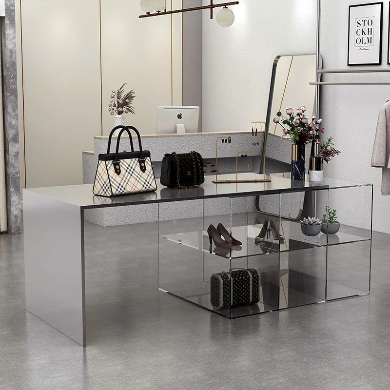 Clothing Store Middle Island Display Table Acrylic Display Stand Stainless Steel Display Props Simple Water Table Light Luxury