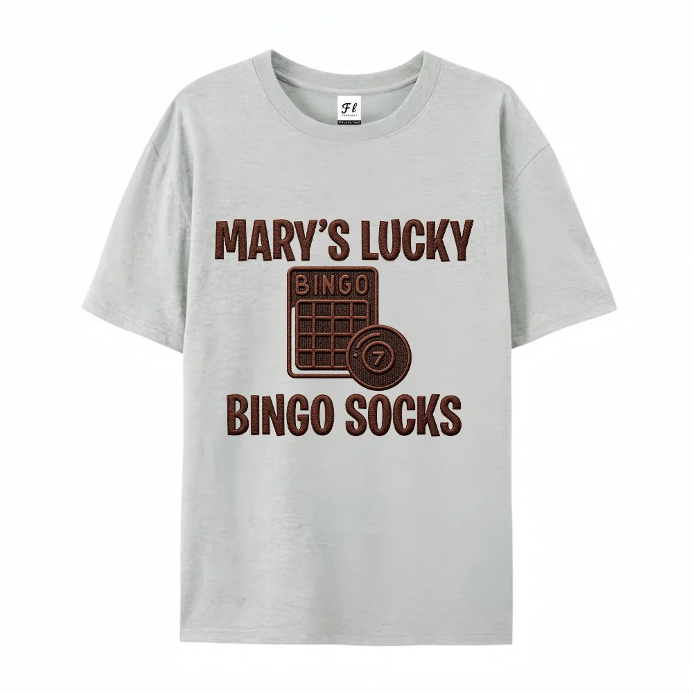 Women T Shirt Marys Lucky Bingo Socks Letter Print  Short Sleeve Crewneck Casual Loose Cotton Graphic Tees Tops
