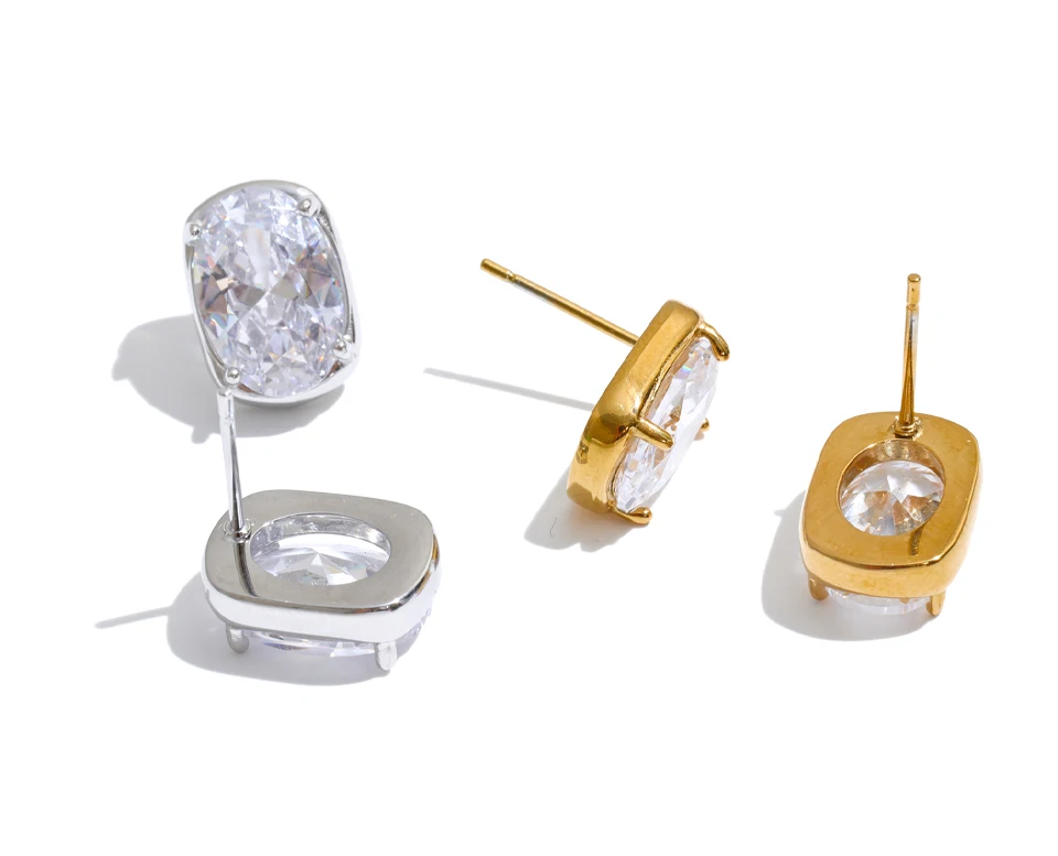 Yhpup Edelstahl-Ohrstecker mit AAA glänzendem Zirkonia im rechteckigen Fassung, strahlender Abendschmuck für Damen. – Detail 2