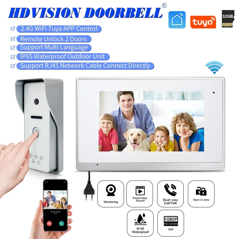 

Top Sale 2.4G Wifi Tuya TCP/IP Protocal Intercom Systems Remote Unlock 2 Doors Video Door Phone Doorbell Tuya Home Security