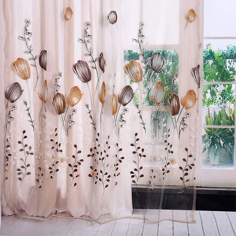 ستائر نافذة شبه شفافة من الدانتيل الزهري الفاخر.