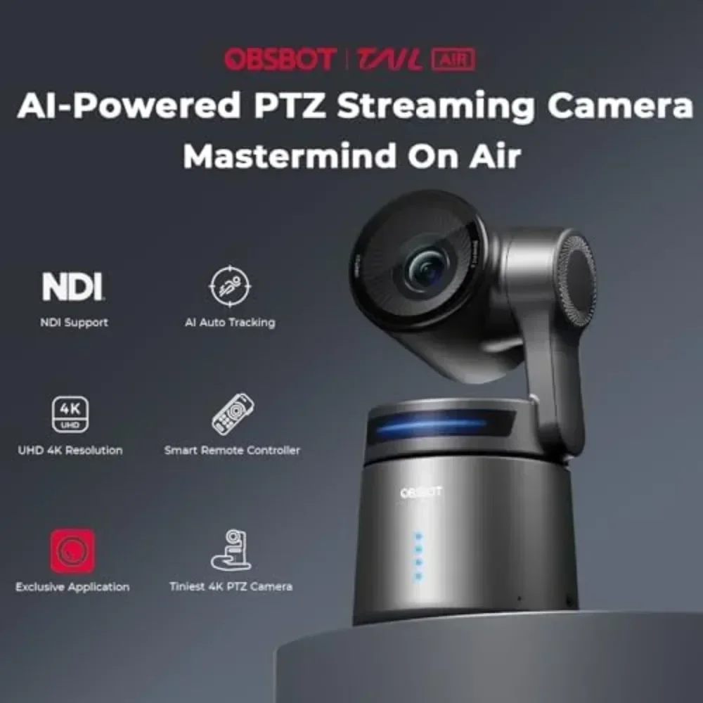 OBSBOT Tail Air NDI Streaming Camera 4K AI Tracking PTZ Camera HDMI/USB-C/Wireless Webcam Video Camera Live Stream App Support