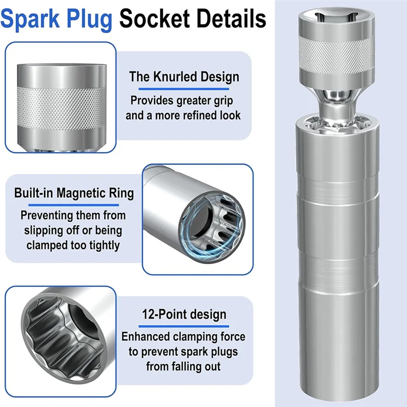 WHYY-jeu de douilles à paroi mince 3/8 ", outil de retrait de douille de bougie d'allumage à 12 points, pour la plupart des modèles de voitures