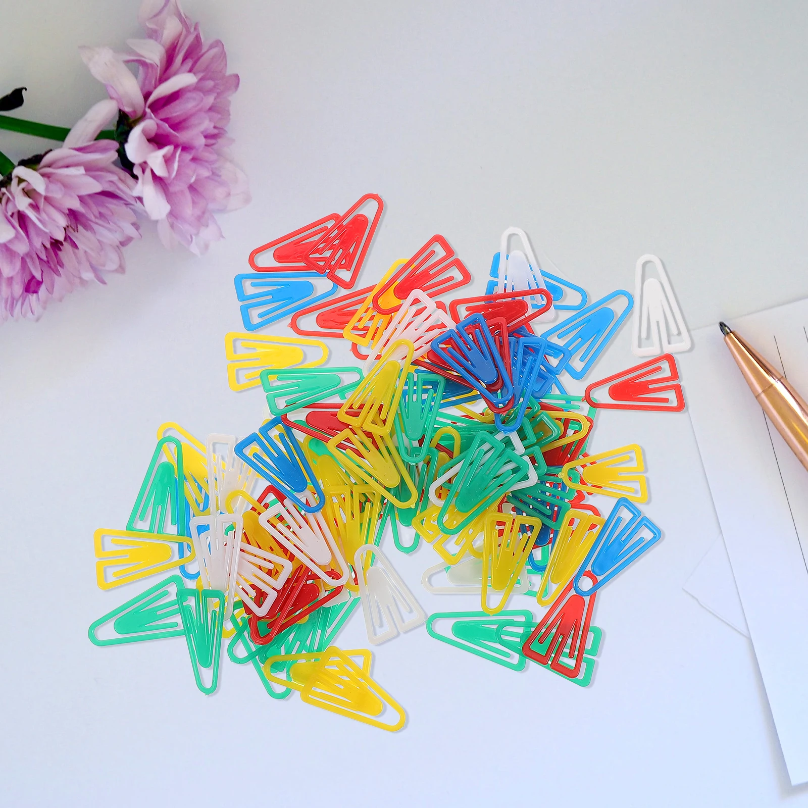 100pcs Triangle Paper Clips Mini Colored File Clamps For Office School Document Organization Practical Stationery Desk