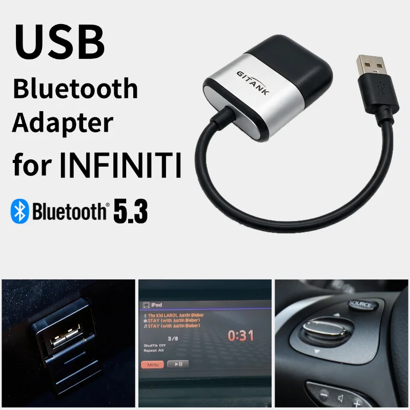 

USB Bluetooth 5.3 Car Adapter for Infiniti & NMC Patrol/Qashqai/Murano