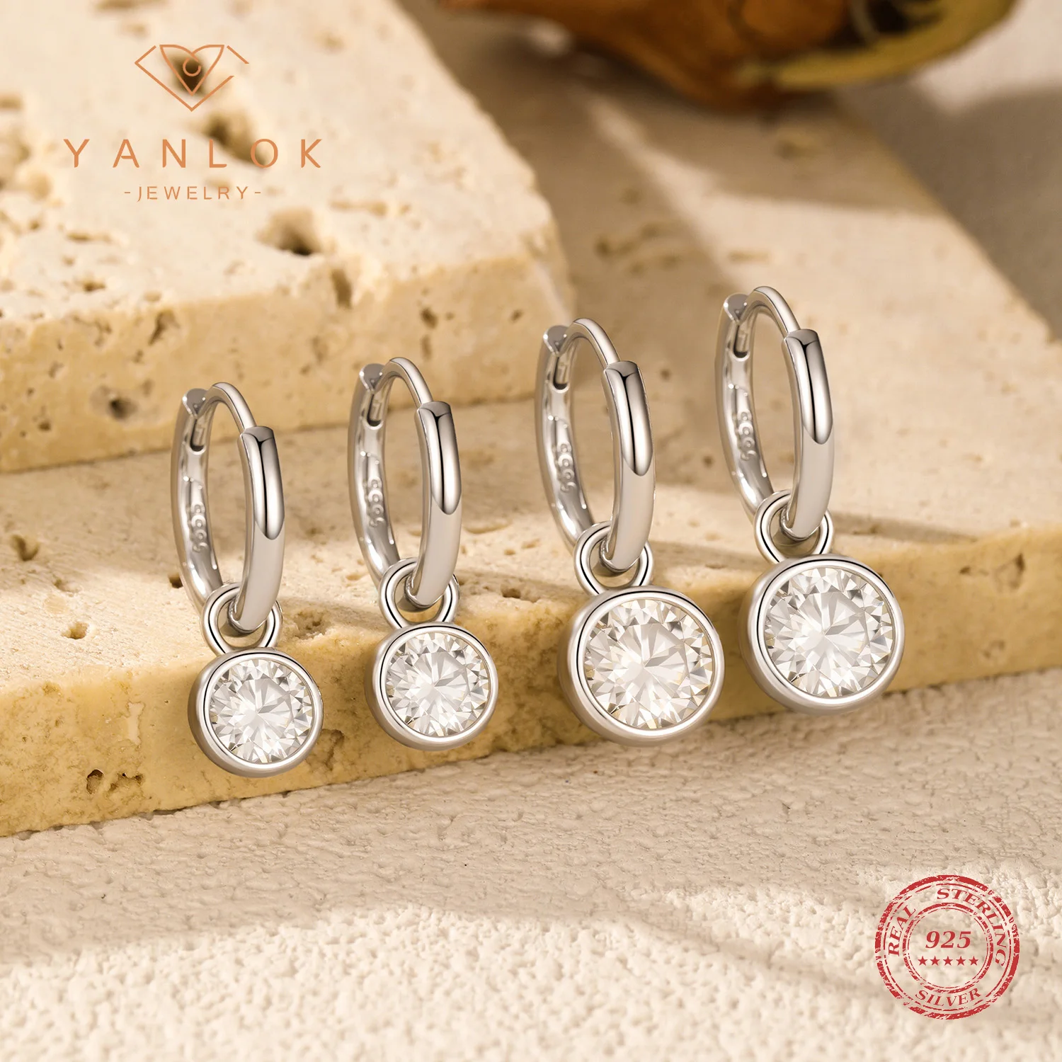 YANLOK 925 Sterling Silver Fashion High-end Round Moissanite Hoop Earrings For Women Party Fine Jewelry Accessories
