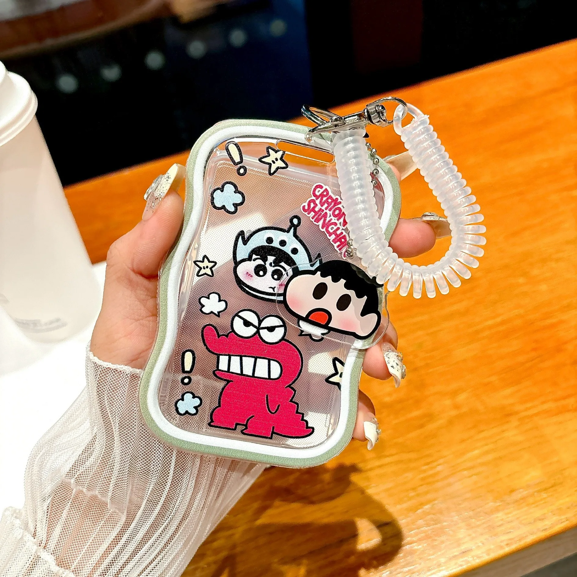 

Crayon Shinchan Transparent Card Sleeve Cartoon Anime ID Student Photo Sleeves Card holders Keychain Bus Card Case Gift