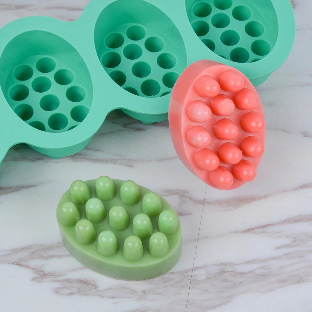 4 Cavity Silicone Soap Mold for Massage Therapy Bar Soap Making Tools DIY Homemade Oval Spa Soaps Mould Resin Crafts Soap Form