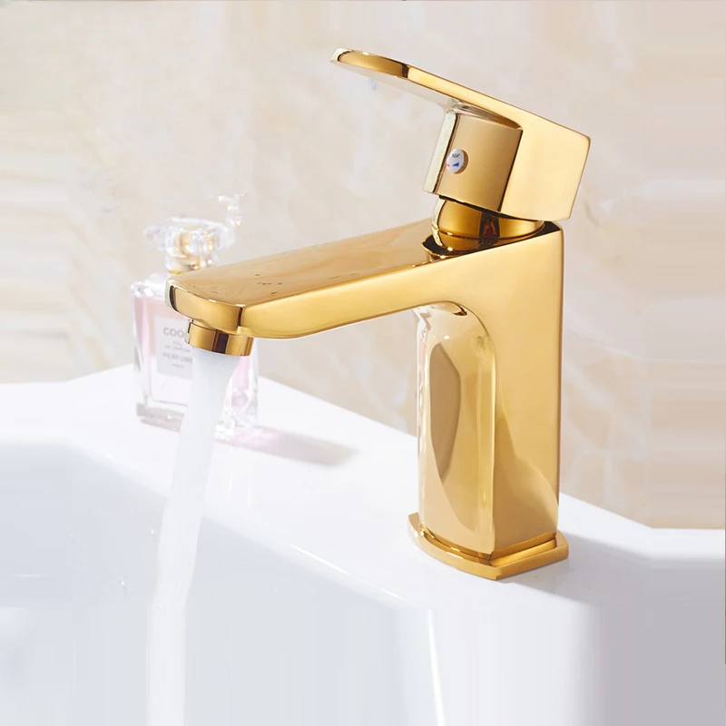 European household hot and cold faucet basin antique single hole golden faucet