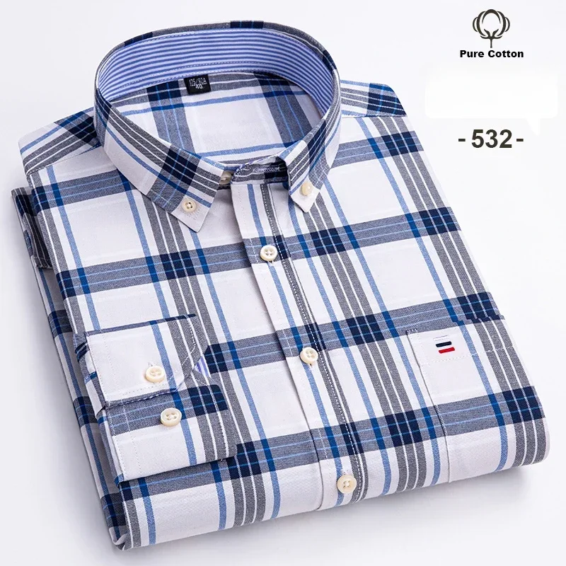 Fashion over size 7XL long-sleeve shirts for men 100%cotton Oxford slim fit plain shirt soft casual elegants designer clothes