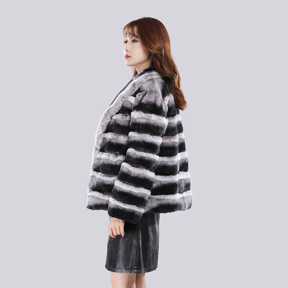 핫세일 여성 리얼 퍼 코트 큰 라펠 칼라 숏 렉스 래빗 재킷 풀 펠트 퍼 친칠라 색상 두꺼운 따뜻한 여성 코트