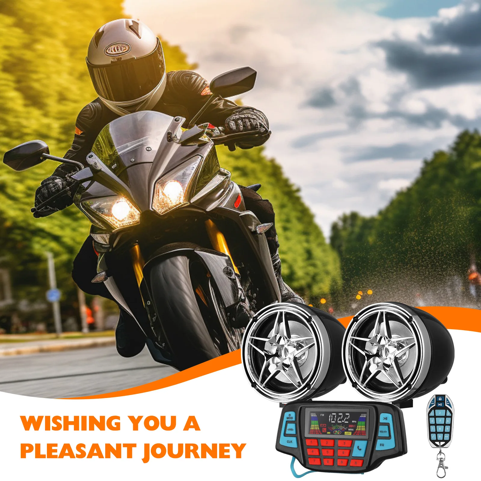 

4 Speakers Waterproof Speaker Black Star Durable Motorcycle Stereo Wireless Radio Memory Card Playback Portable