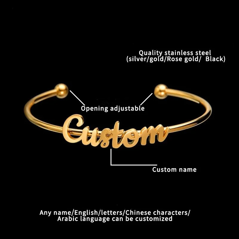 Lateefah English Letters Titanium Steel bangle Simple Fashion English Name Opening Bangle