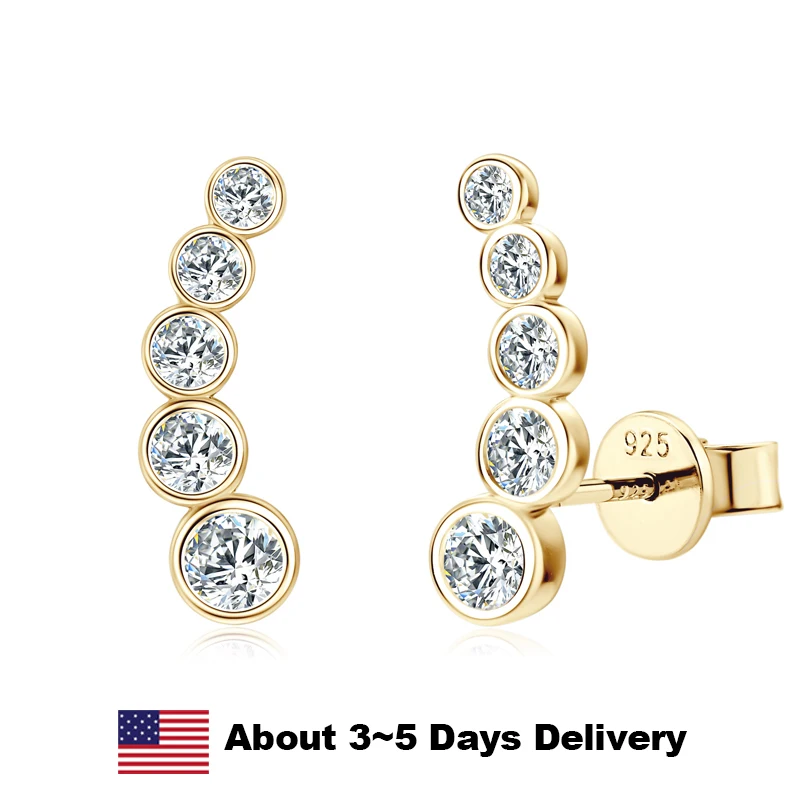 

Bezel Sparkling Round Moissanite Stud Earrings 925 Silver Climber Earrings Engagement Wedding Jewelry Gift for Women Temperament