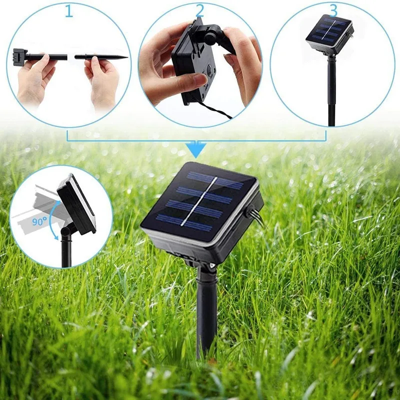 100LED Solar Tube String Light 8 rodzajów wodoodpornych zewnętrznych świateł LED z ciepłego białego drutu miedzianego do ogrodowych oświetlenia