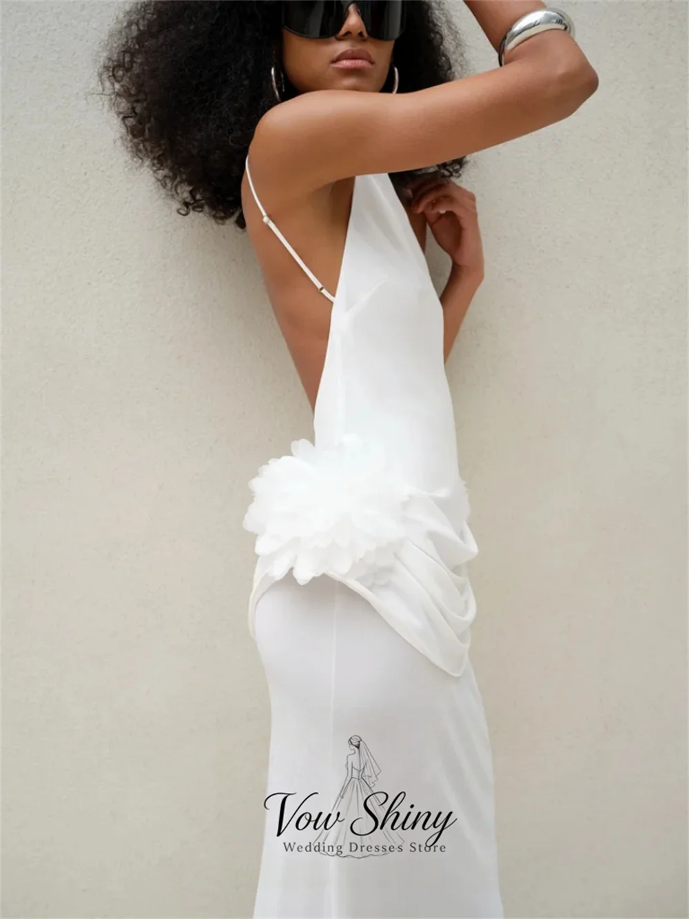 Vow Shiny Stylish Boat Neck Mermaid Wedding Dresses For Woman Sleeveless Backless 3D Flower Draped Waist Bridal Gown Customized