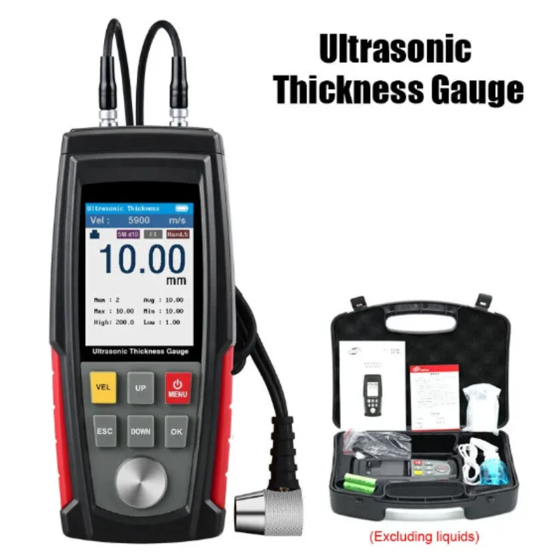 Digital Ultrasonic Thickness Gauge, Metal and Glass Tools, Data Retention, Alarm Kit, Black Instrument, WT100A, 1.0-225mm