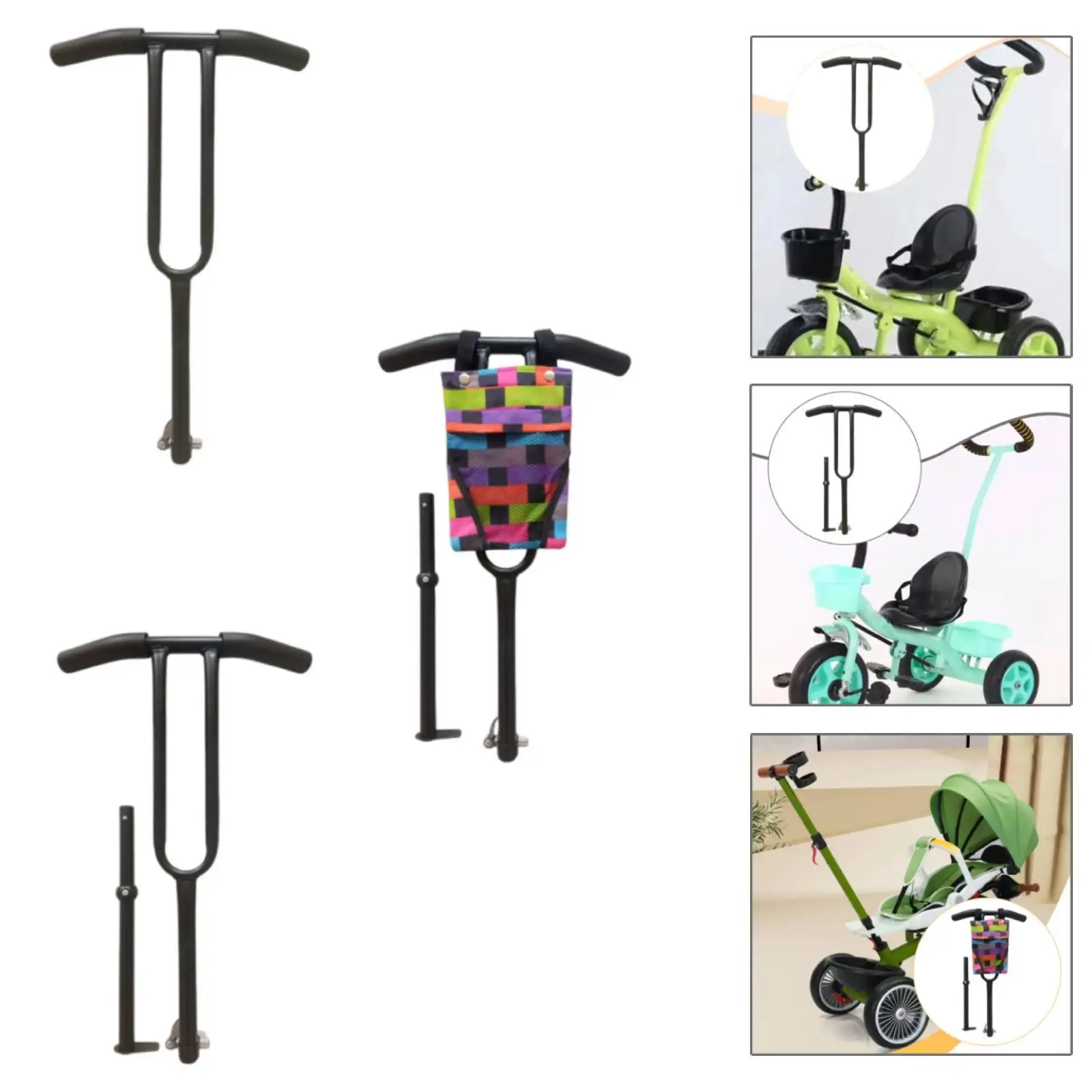 Durable Iron Kids Tricycle Push Handle Rear Steering Bar Comfortable Double Grip for Children Balance Bike