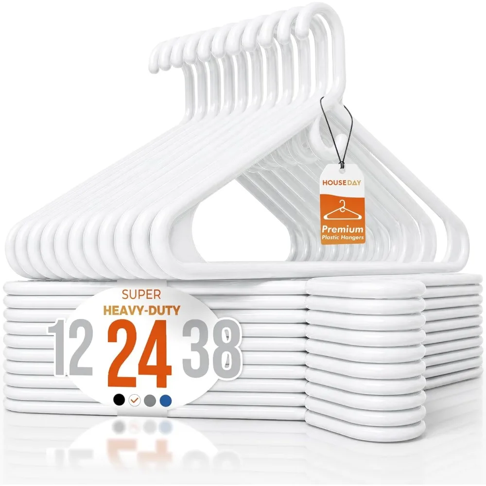 

Ultra Thick White Plastic Hangers 24 Pack Heavy Duty 20 lb Load Sturdy for Coats Jackets Suits Closet Organizer Dorm