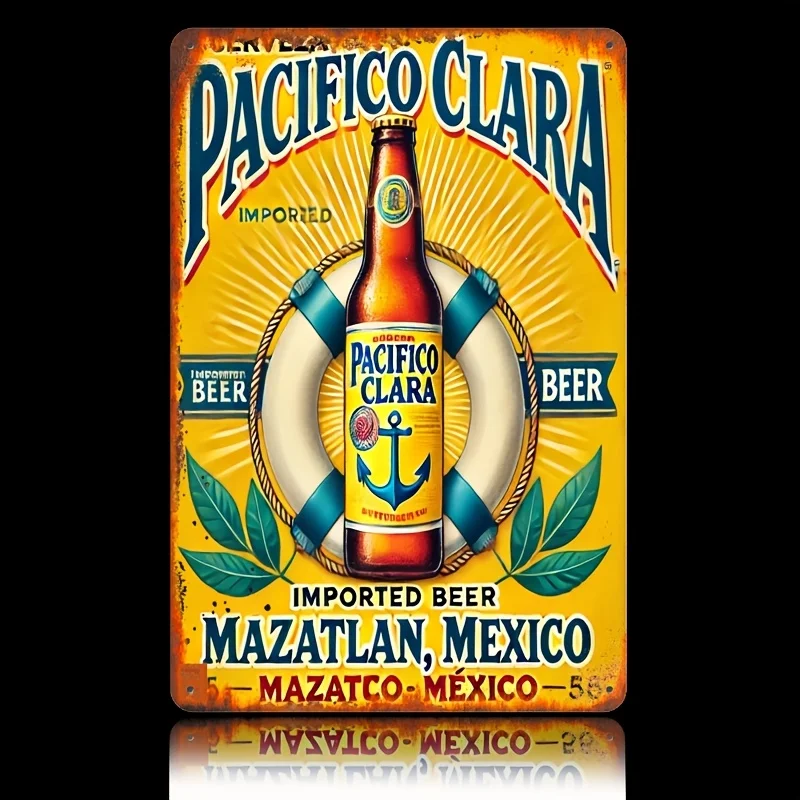 Vintage Pacifico Clara Beer Metal Sign - Retro Iron Wall Art with Vibrant Colors,  Design, Perfect for Home, Cafe, Restaurant, o
