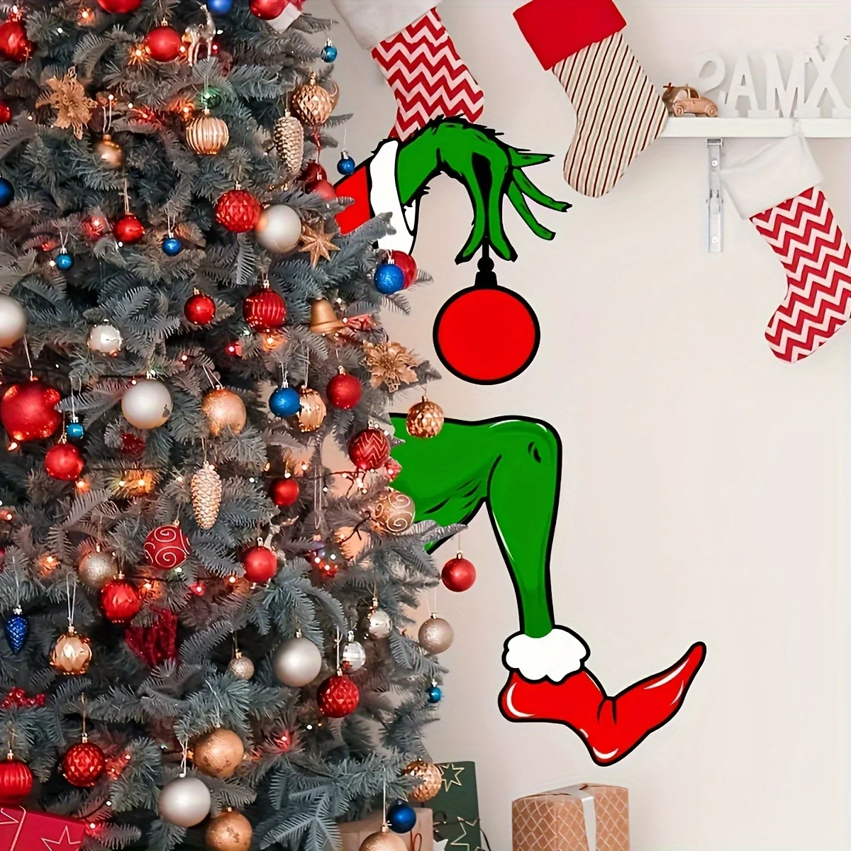 Christmas Decorations Welcome to Whoville Christmas Stickers Waterproof for Christmas Furry Green Santa Lair Themed Party Wall,D