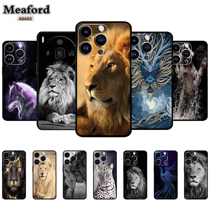 For  iphon 14 Luxury Phone Case Apple iphone14 pro pro max Plus Black TPU Soft Cover Silicone Shield Animal Lions Tiger Bunper