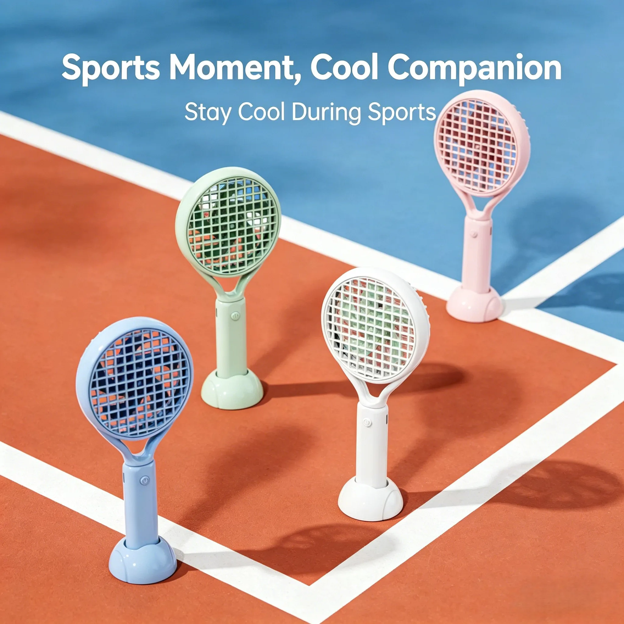Simple Design Tennis Racket Design Mini Fan 3 Speed Levels Portable Summer Sports Style 1200mAh USB Charging Fan