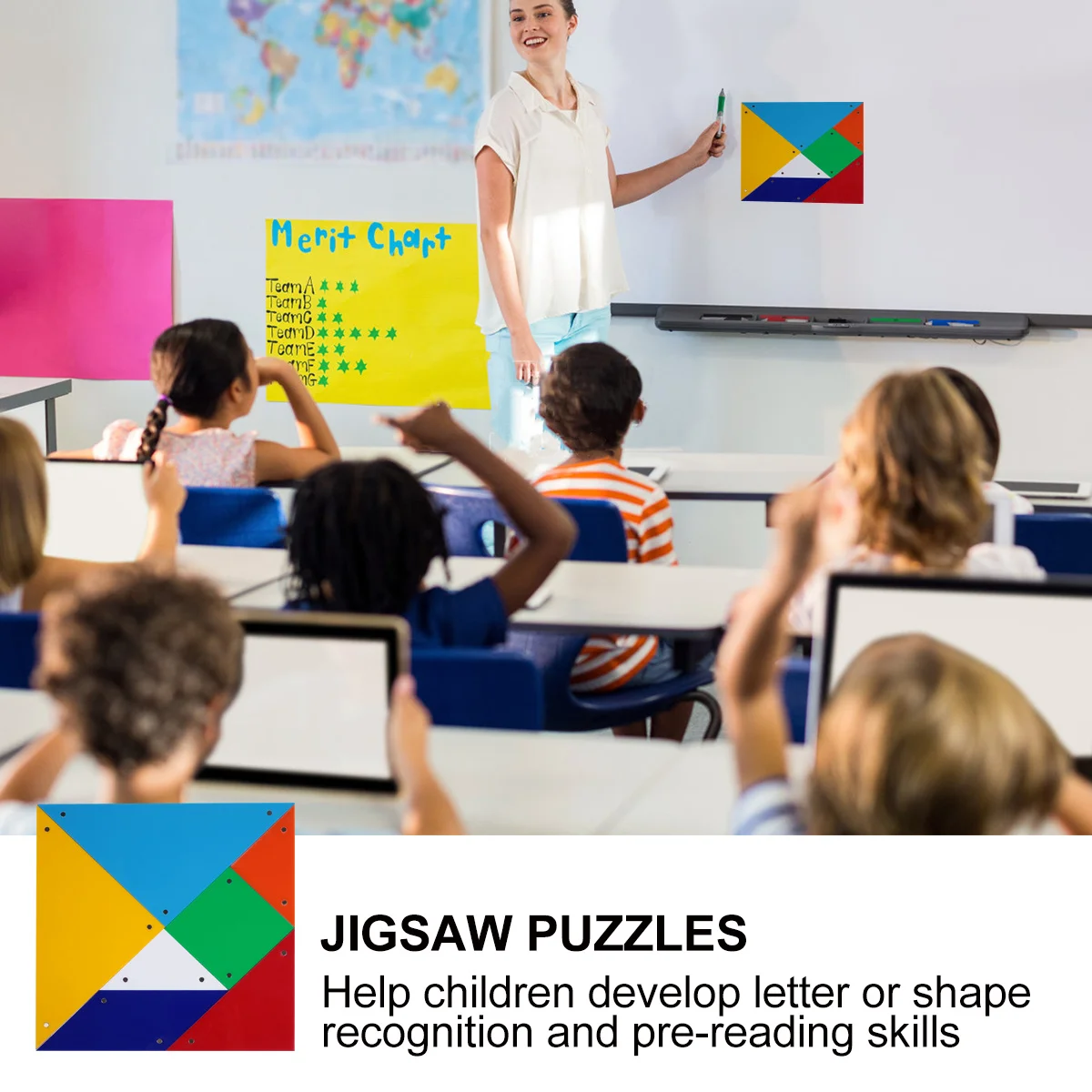 1Set Draagbare Puzzel Praktische Tekentafel Educatief Speeltje Tangram Puzzel Letter Vorm Erkenning Gift