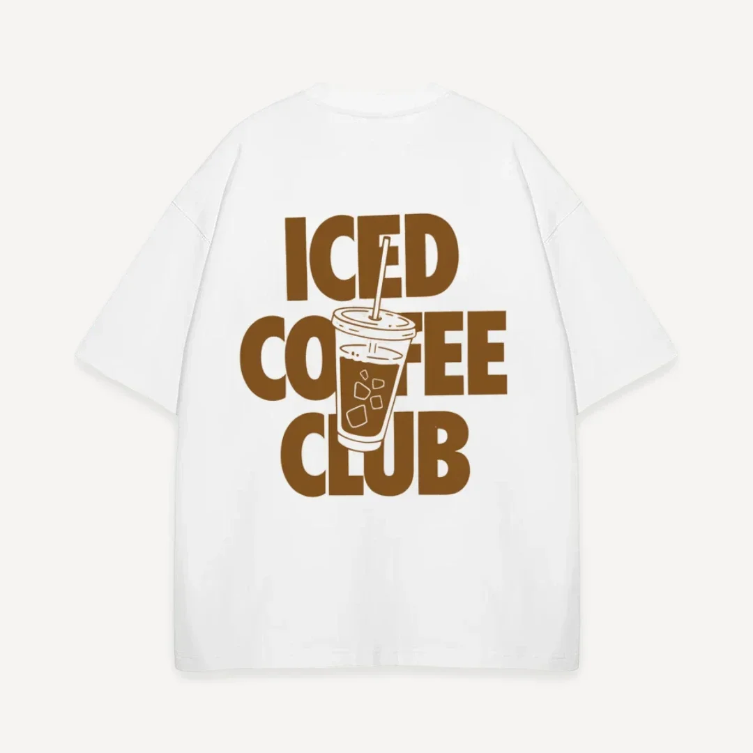 Iced Coffee Club Cup Graphic Crew Neck T-Shirt Men Women Short Sleeve Cotton Loose Casual Coffee Lover Daily Street Tees