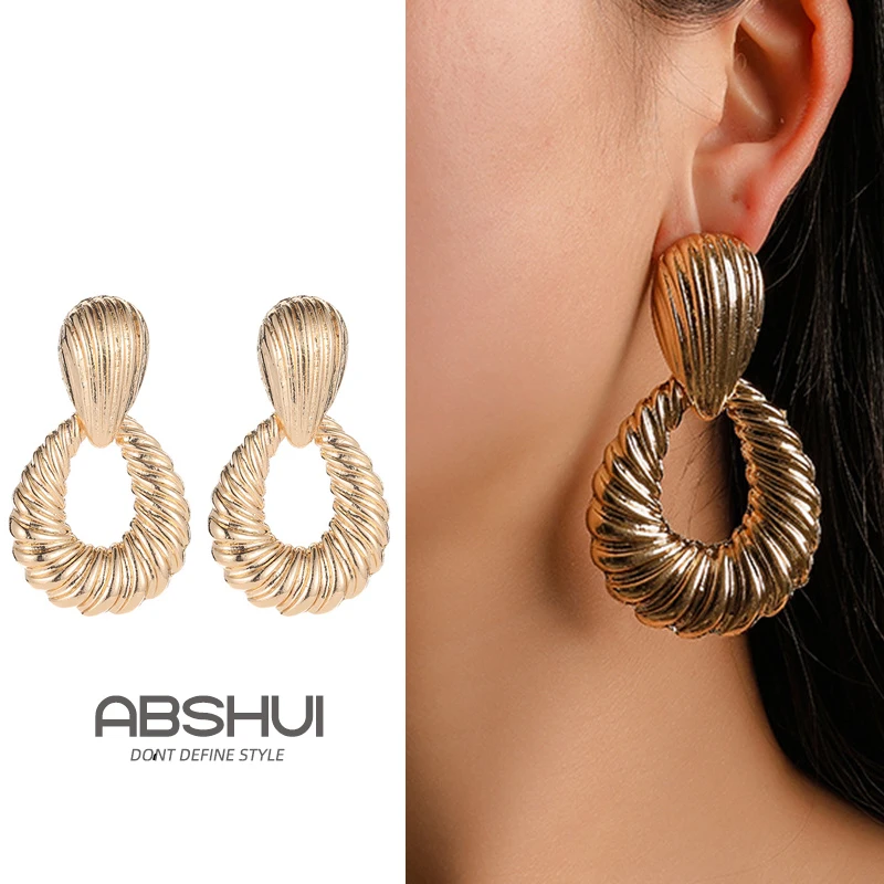 Long Double Layer Exaggerated Styling Alloy Shell Ripple Earrings for Female Drop Shaped Threaded Metal Ear Accessories Jeweely