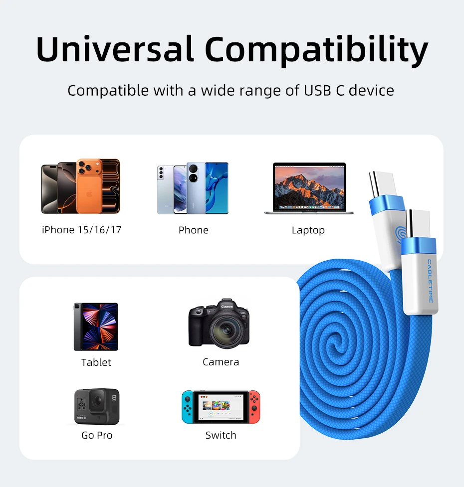 CABLETIME USB-C Kabel Magnetisches Typ-C Kabel PD100W 480Mbps Flachkabel Hochgeschwindigkeitsübertragung für HUAWEI Xiaomi iPhone 17/16 C-Kabel – Detail 32