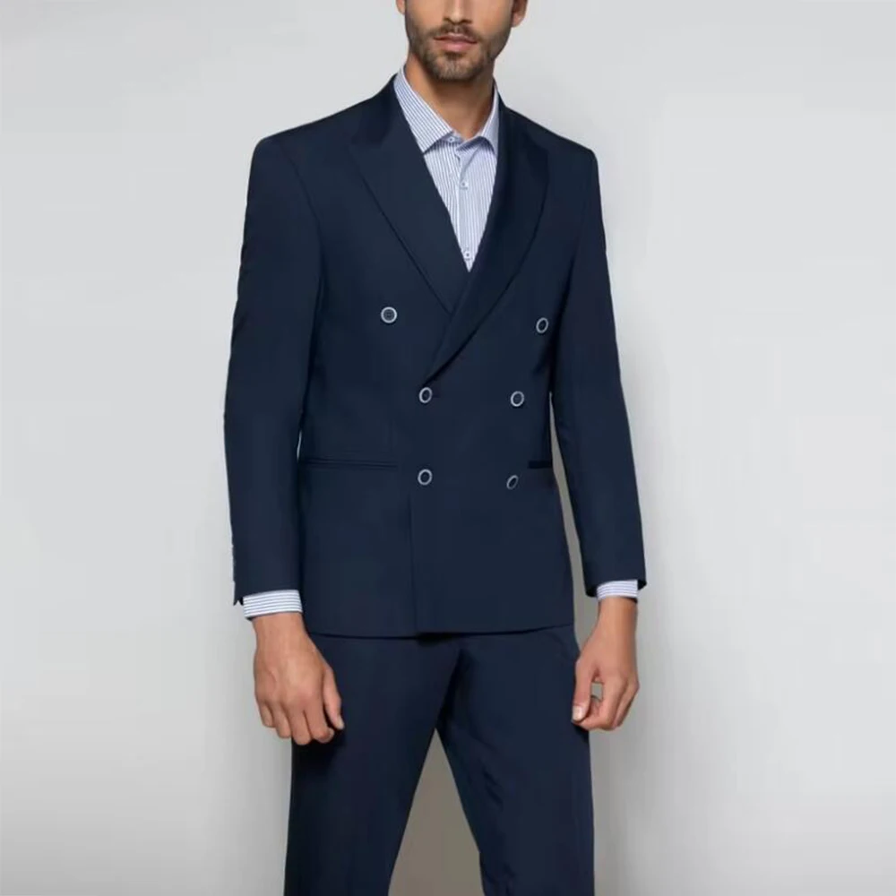 

Elegant Man Business Suits Double Breasted Groom Formal Party Wedding Tuxedos Customized 2 Pieces (Jacket Pants) Men's Clothing