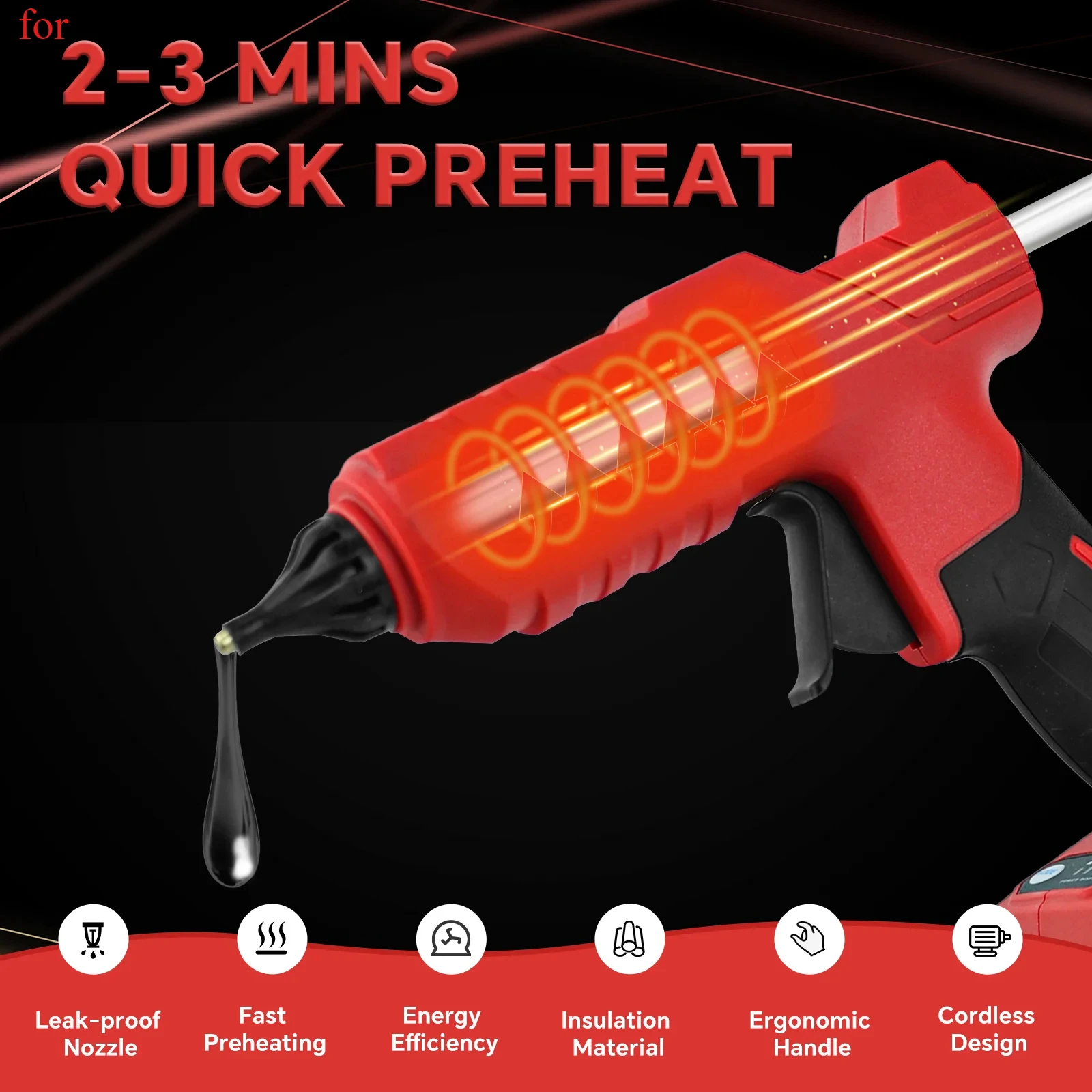 

100W Cordless Hot Glue Gun for Milwaukee 18V Battery with 10Pcs 11mm Glue Sticks Quick Preheating DIY Repair Tool