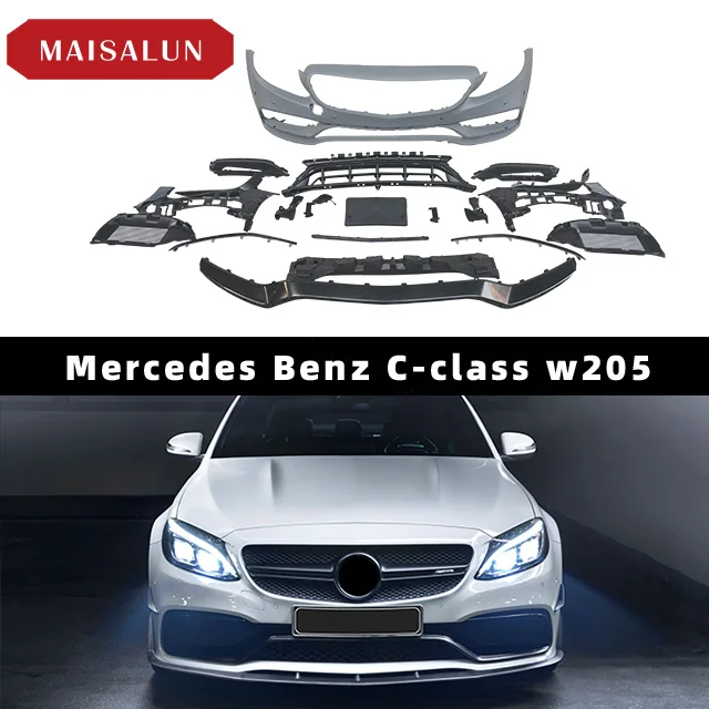 AMG Style PP plastic Body kit For BENZ C series W205 2014-ON Front bumper Rear diffuser Side skirt Grille