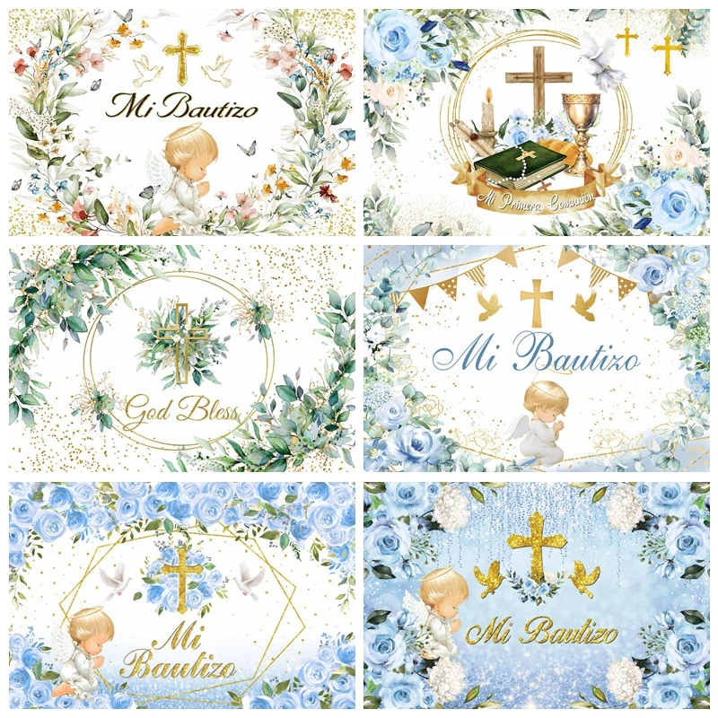 Mi Bautizo Photography Backdrop Newborn Baby Shower God Bless Baptism Party Decor Background Photo Studio Christening Photocall