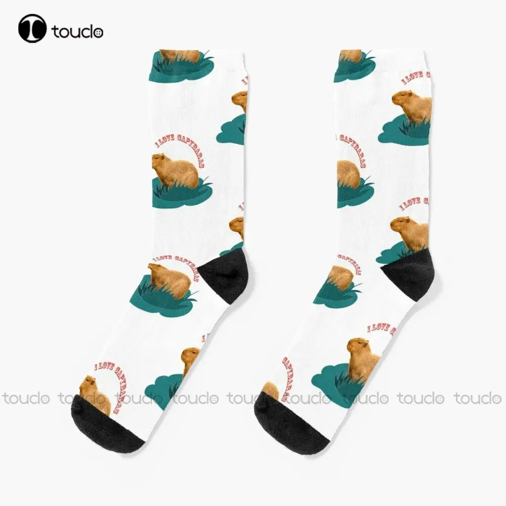 I Love Capybaras Socks Pink Socks Personalized Custom Unisex Adult Teen Youth Socks 360° Digital Print Custom Gift Streetwear