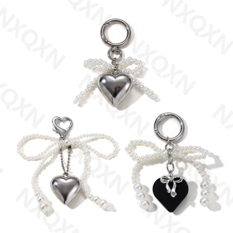 Y2K Big Heart Preal Bow Knot Enamel Keychain Pretty Love Key Ring For Women Girls Bag Decoration Gift Handmade Jewelry Set