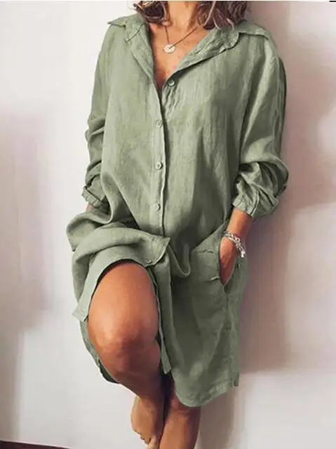 Autumn Cotton Linen Women\'s Shirt Dress Long Sleeve Solid White Casual Dresses Female 2024 New Summer Women Plus Size Blouse